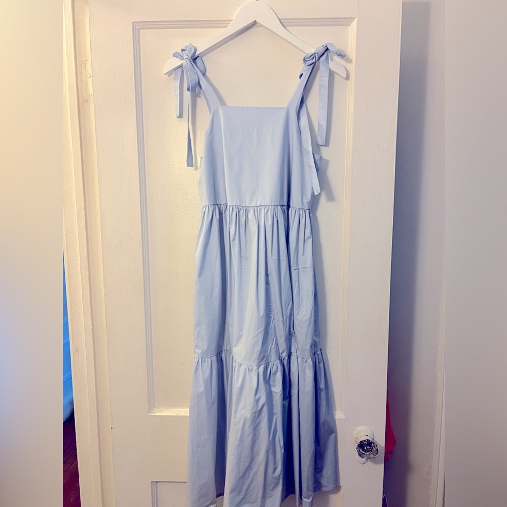 Monica Nera Tie Shoulder Smock Dress Nantucket Blue Size Small